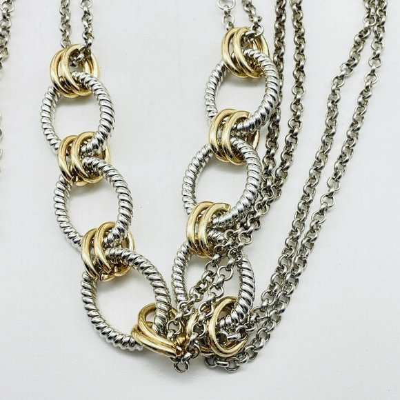 Oval Link and Chain Necklace Mixed Metal Tones Gold Silver Classic Career LARP - Picture 2 of 7